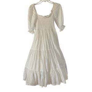 Sweet en Forme Dress Women Med Puff Sleeve Cottagecore Prairie Shabby Chic White